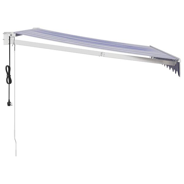 vidaXL Автоматично прибираща се тента, синьо и бяло, 3,5x2,5 м