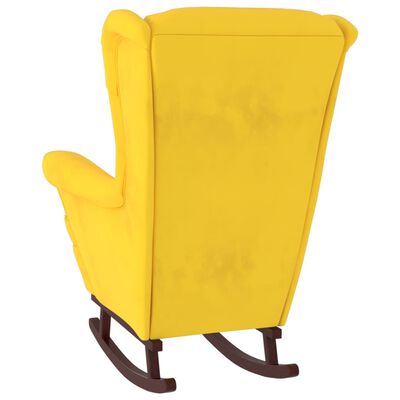 vidaXL Люлеещ се стол с крака от каучуково дърво масив, жълт, кадифе