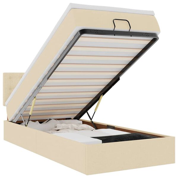 vidaXL Османска легло с матрак и LED, кремаво, 90x190 см, плат