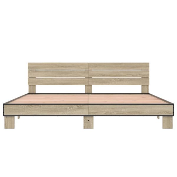 vidaXL Рамка за легло, дъб сонома, 200x200 см, инженерно дърво и метал