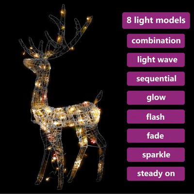 vidaXL Коледна украса елен, акрил, 140 LED, 120 см, многоцветен