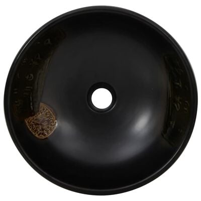 vidaXL Мивка за плот, черна , кръгла, Φ41x14 см, керамика