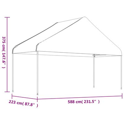 vidaXL Навес с покрив бял 4,46x5,88x3,75 м полиетилен