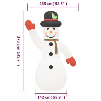 vidaXL Надуваем снежен човек с LED, 370 см