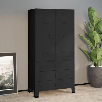 vidaXL Индустриален гардероб, черен, 90x50x180 см, метал