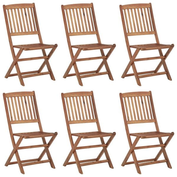 vidaXL Сгъваеми градински столове, 6 бр, с възглавници, акация масив