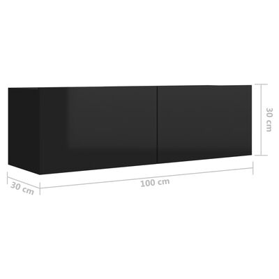 vidaXL Комплект ТВ шкафове от 3 части, черен гланц, ПДЧ