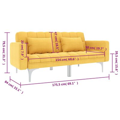 vidaXL Разтегателен диван, жълт, текстил