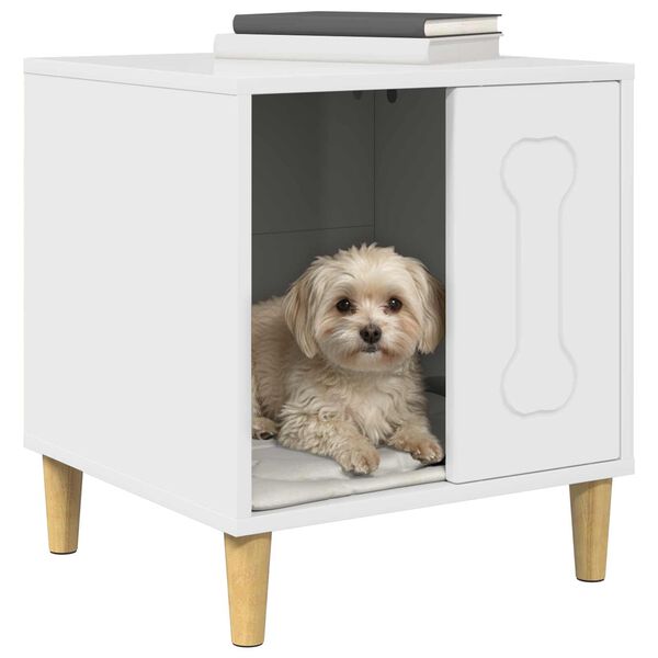 vidaXL Кучешка къща Гланц бяло 44 x 42 x 49 см Инженерно дърво
