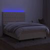 vidaXL Боксспринг легло с матрак и LED, кремаво, 140x190 см, плат