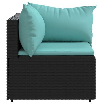 vidaXL Градински ъглов диван с възглавници черен полиратан