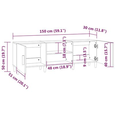 vidaXL ТB шкаф, кафяв дъб, 150x30x50 см, инженерно дърво