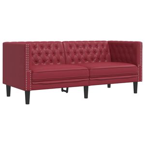 vidaXL Диван Chesterfield с 2 седалки Виненочервена kunstnahast