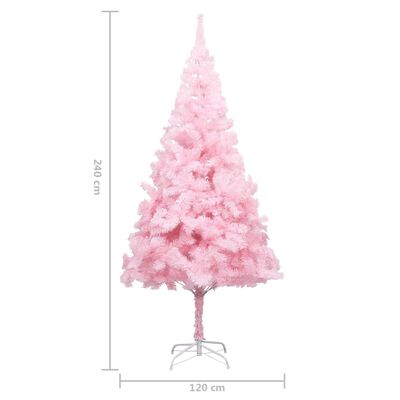 vidaXL Изкуствена осветена коледна елха с топки розова 240 см PVC