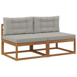 vidaXL Среден диван за открито с възглавница 2 Брой Естествен