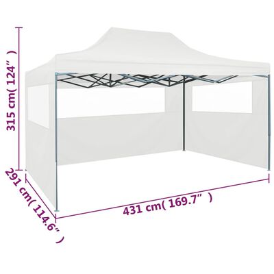 vidaXL Сгъваема парти шатра с 3 странични стени, 3x4,5 м, бяла