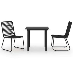 vidaXL Градински трапезен комплект, 3 части, полиратан и стъкло