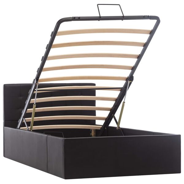 vidaXL Легло с повдигащ механизъм, черно, изкуствена кожа, 100x200 cм