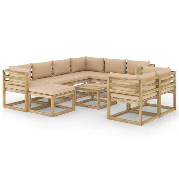 vidaXL Градински лаундж комплект 10 части възглавници импрегниран бор