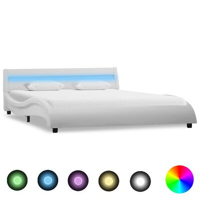 vidaXL Рамка за легло с LED, бяла, изкуствена кожа, 140x200 cм