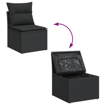 vidaXL Градинско кресло без подлакътници с възглавници черен полиратан