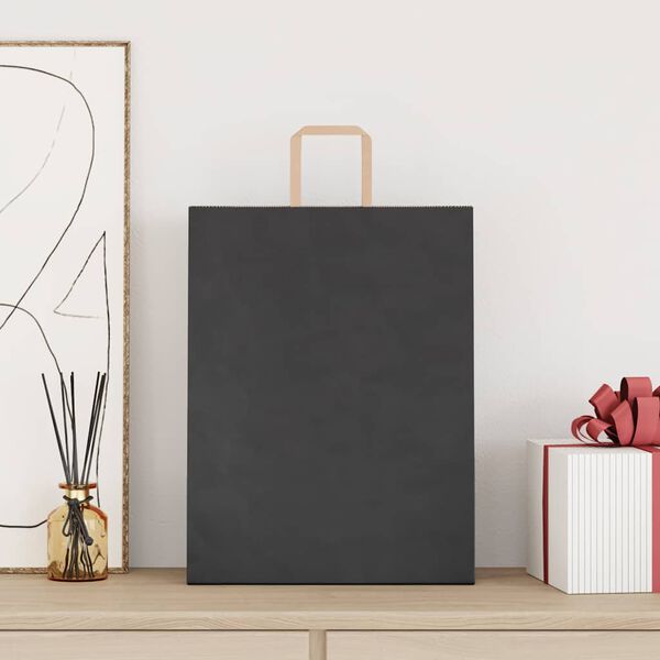 vidaXL Хартиени торбички 250 бр с дръжки черни 32x12x42 см