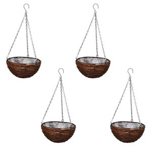 vidaXL Висящи кръгли върбови кошници с верига и пластмасов слой &ndash; 4 броя