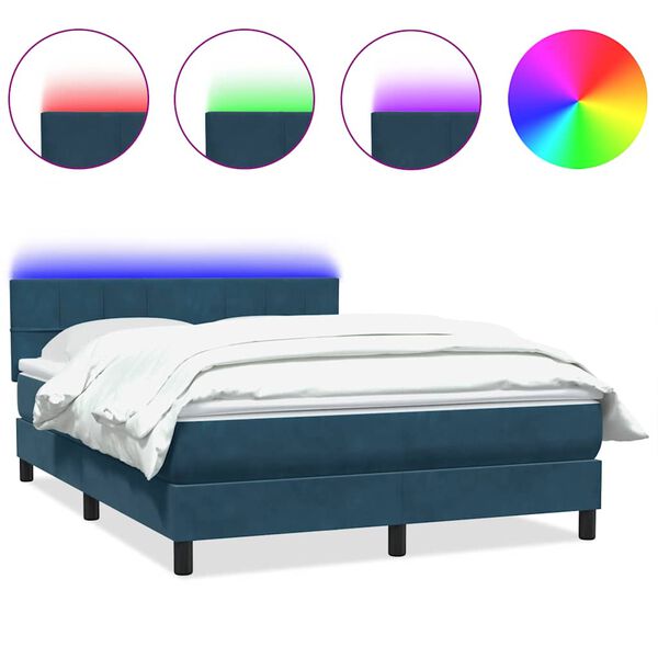 vidaXL Боксспринг легло с матрак и LED, тъмносиньо, 160x210 см, кадифе