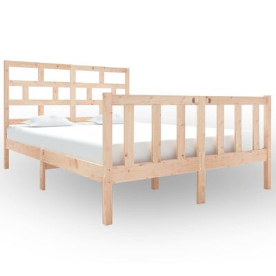 vidaXL Рамка за легло, масивно дърво бор, 135x190 см, двойна