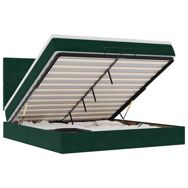vidaXL Османска легло с матраци и LED, тъмнозелено, 200x200 см, кадифе