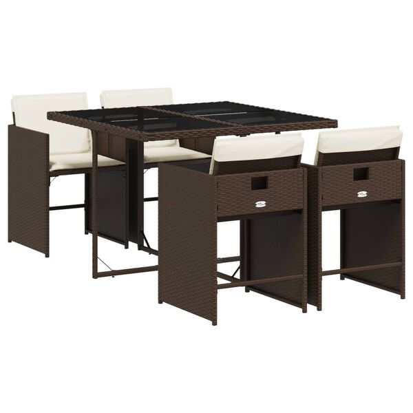 vidaXL Градински комплект с възглавници 5 части кафяв полиратан