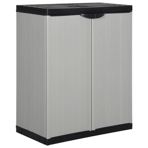 vidaXL Градински шкаф за съхранение с 1 рафт сиво-черен 68x40x85 см
