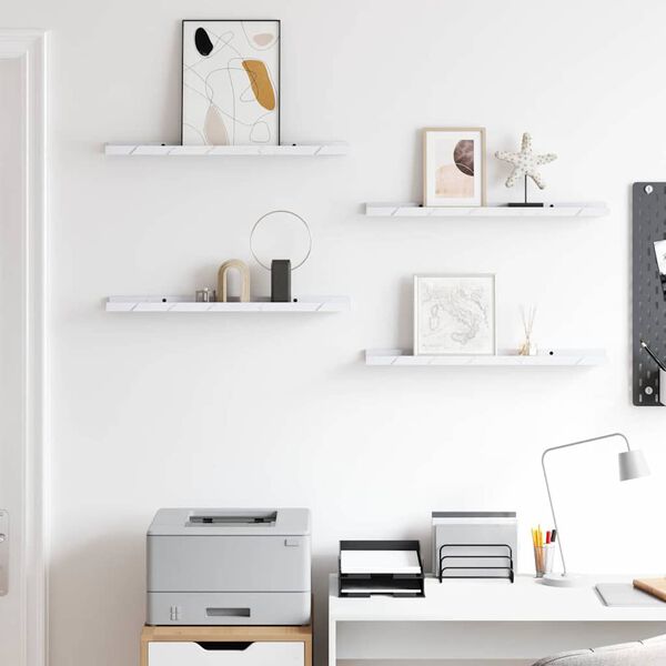 vidaXL Стенен рафт 4 pcs Бял мрамор 60 x 9 x 3 cm Инженерно дърво