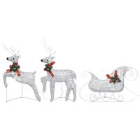 vidaXL Коледна украса елен и шейна, 60 LED, за открито, сребристо