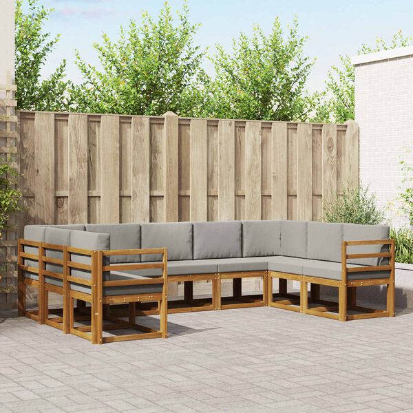 vidaXL Комплект дивани за открито 9 pcs Естествено и светло сиво