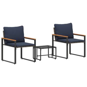 vidaXL Комплекти мебели с възглавница 3 pcs Сив и тъмен син Ратан