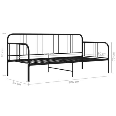 vidaXL Рамка за разтегателен диван, черна, метал, 90x200 см