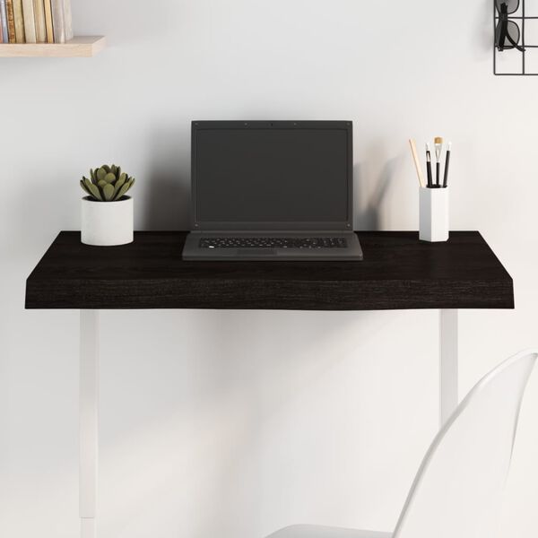 vidaXL Плот за маса тъмнокафяв 80x50x(2-6) см обработен масивен дъб