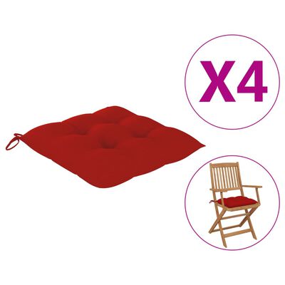 vidaXL Възглавници за столове, 4 бр, 40x40x8 см, червени