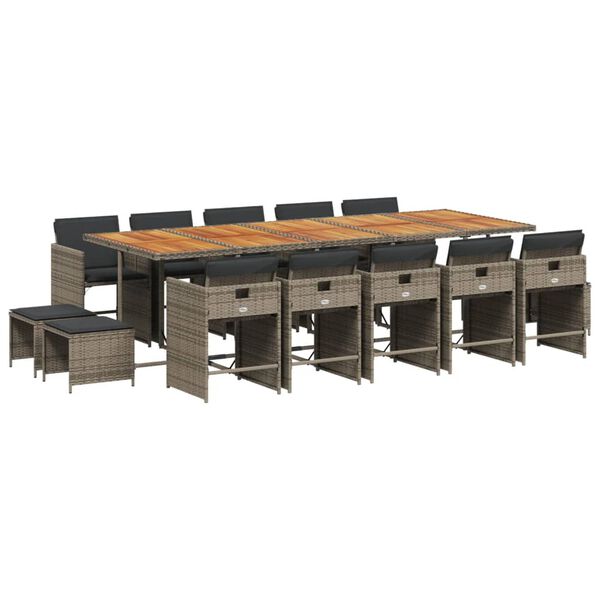 vidaXL Градински комплект с възглавници 15 части полиратан сив