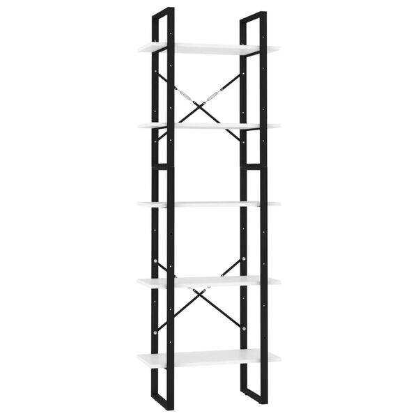 vidaXL 5-етажна библиотека, бяла, 60x30x175 см, инженерна дървесина