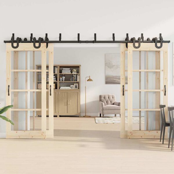 vidaXL Комплект механизъм за плъзгаща врата, 366 см, стомана, черен