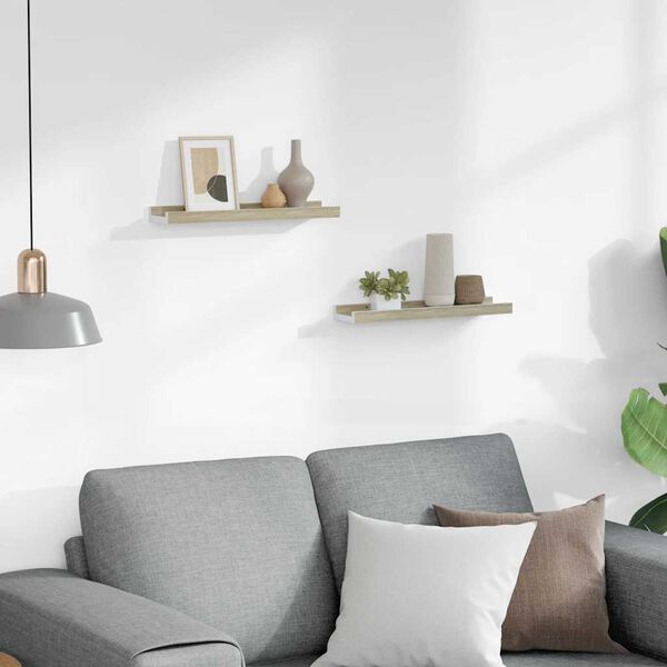 vidaXL Стенни рафтове, 2 бр, бяло и сонома дъб, 40x9x3 см