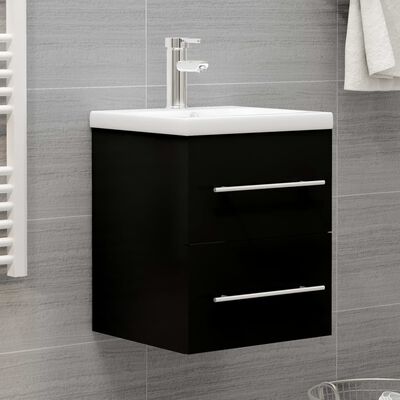 vidaXL Долен шкаф за мивка, черен, 41x38,5x48 см, ПДЧ
