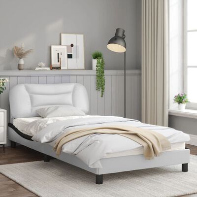 vidaXL Рамка за легло с табла, бяла, черна, 100x200см, изкуствена кожа