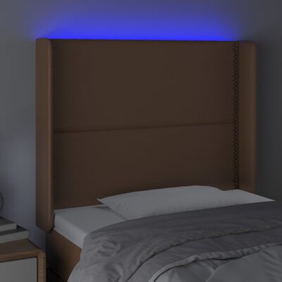 vidaXL LED горна табла за легло, кафява, 93x16x118/128 см