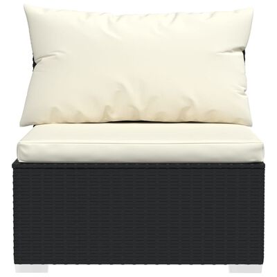 vidaXL 4-местен диван с възглавници, черен, полиратан