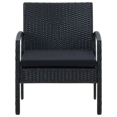 vidaXL Градински стол с възглавница, полиратан, черен