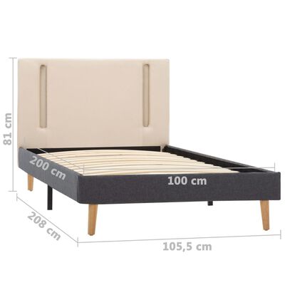 vidaXL Рамка за легло с LED, кремаво и тъмносиво, текстил, 100x200 см