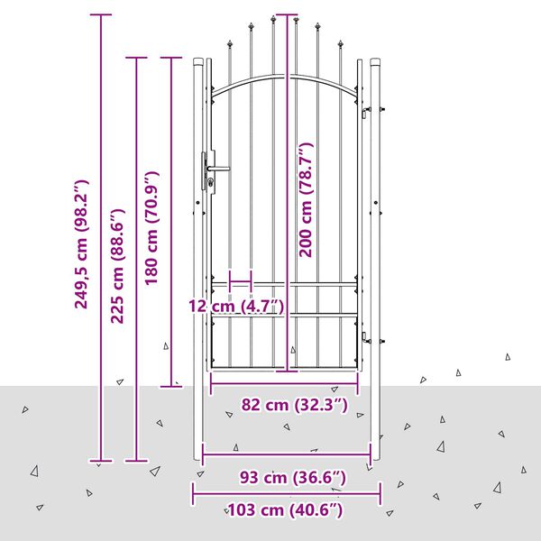 vidaXL Градинска врата с заключване Сив 200 x 100 cm Стомана